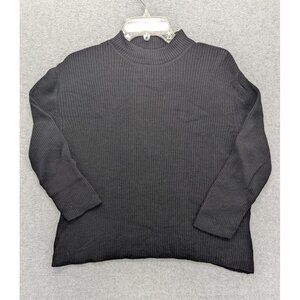 St John Sweater Womens Medium Black Ribbed Knit Pullover Mock Neck Made USA